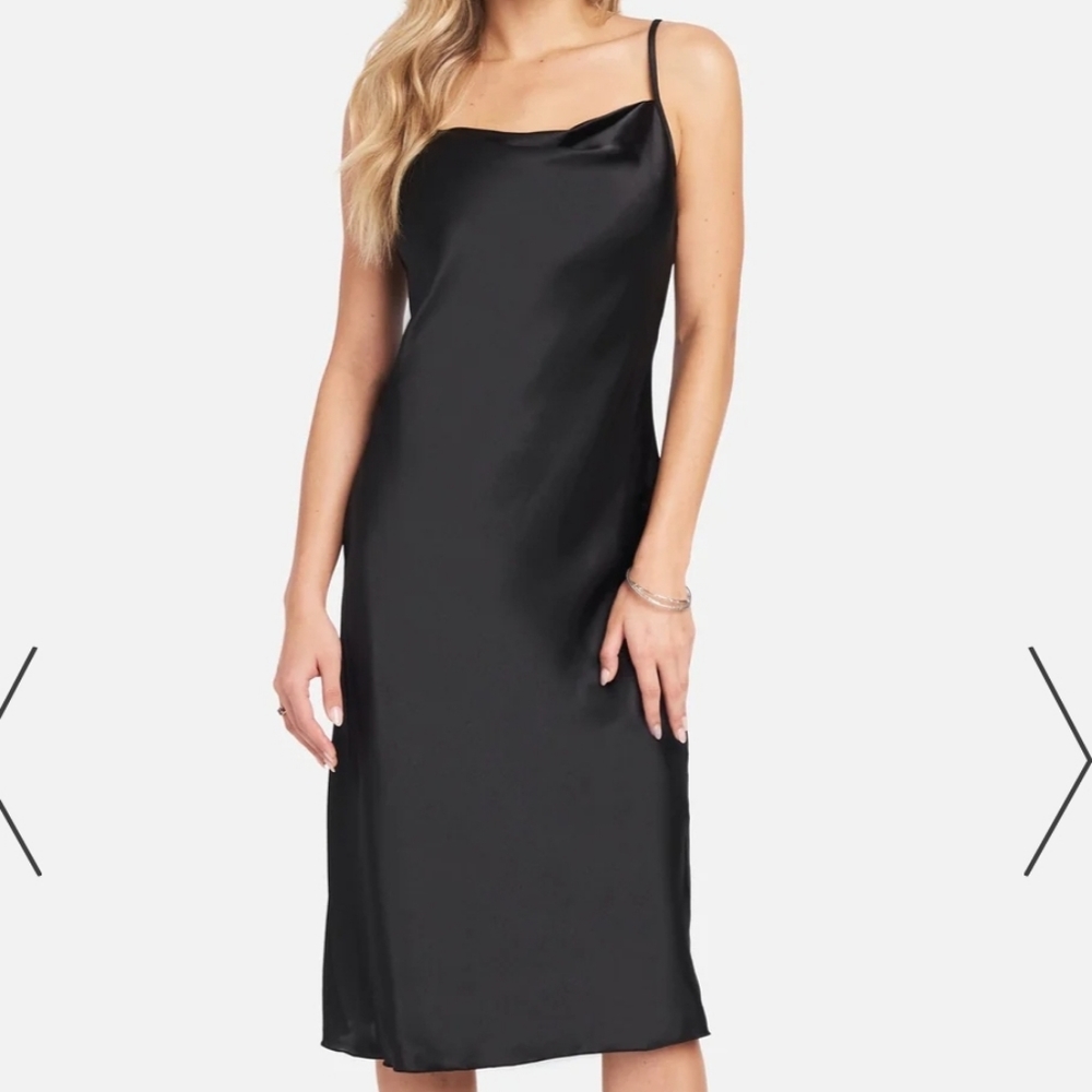 SATIN COWL NECK SLIP MIDI DRESS
